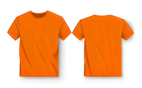 Camiseta laranja simulada na frente e atrás vista isolada Maquete de camisa laranja lisa Modelo ...