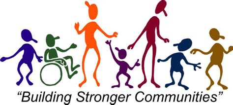 the logo for building strong communities, with silhouettes of people holding hands and wheelchairs