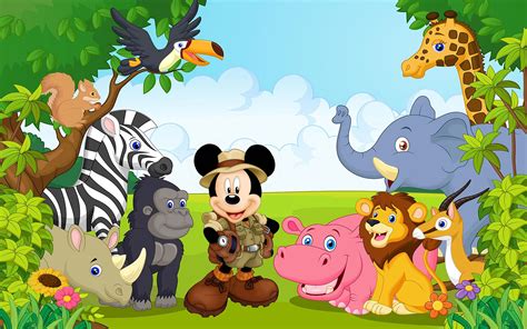 Mickey Mouse With Friends From The Jungle Safari Cartoon Hd Wallpaper ...