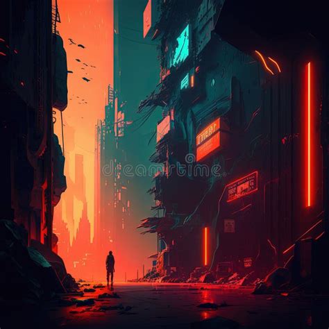 Cyberpunk Style Street in a Dystopian City of the Future. Generative AI ...