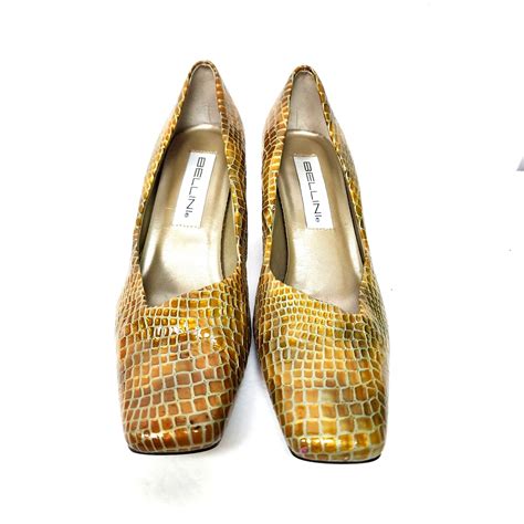 Vintage High Heel Gold Croc Shoes Pumps Bellini 8 1/2… - Gem