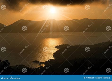 Gulf of La Spezia at Sunset Stock Image - Image of cinque, black: 91888521