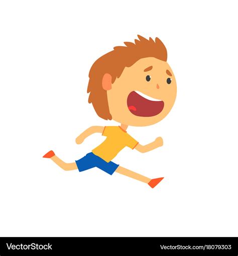 Happy boy running kids physical activity cartoon Vector Image