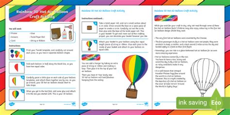 FREE! - Rainbow 3D Hot Air Balloon Craft Activity | Crafts EYFS