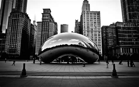 Black and white ceramic table decor, cityscape, Chicago, monochrome, reflection HD wallpaper ...