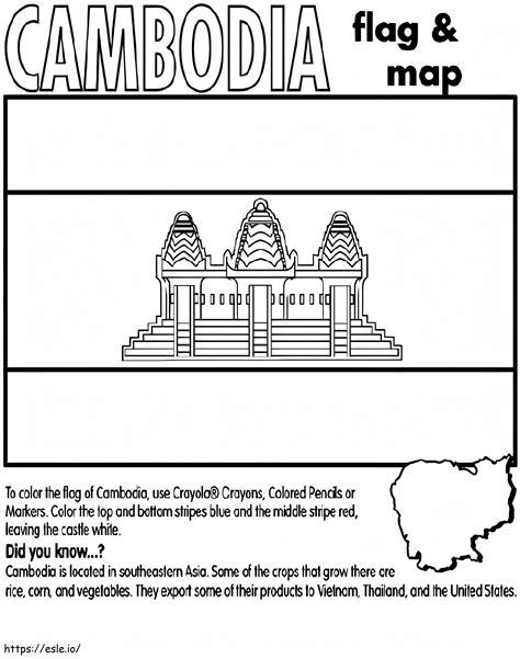 Cambodia Flag And Map coloring page