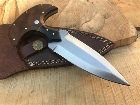 CUSTOM HANDMADE HUNTING BOOT KNIFE D2 STEEL WOOD HANDLE LEATHER WITH ...