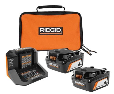 2-Pack Ridgid 4Ah 18V Batteries w/ Charger & Bag