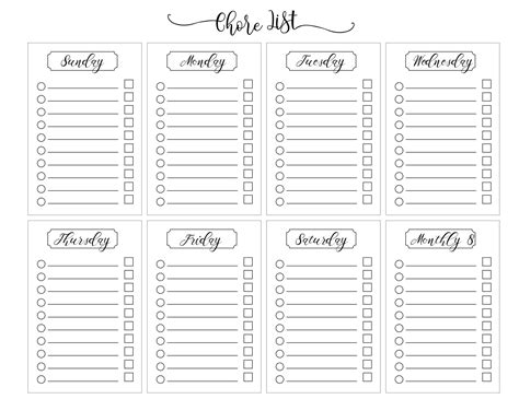 FREE chore chart template | 101 Different Designs