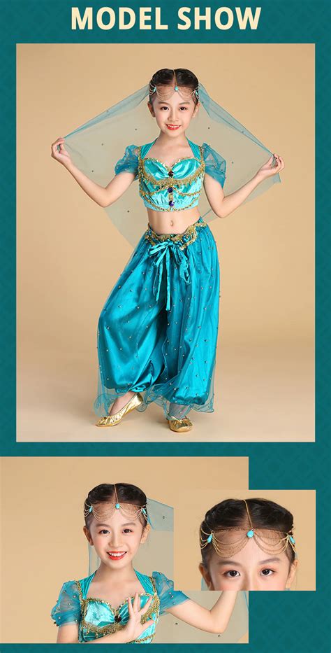 29.35US $ 19% OFF|New Children Halloween Jasmine Princess Costumes Belly Dance Veil Top Pant 4 ...
