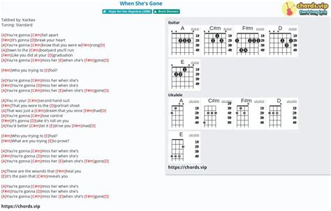 Chord: When She's Gone - tab, song lyric, sheet, guitar, ukulele | chords.vip