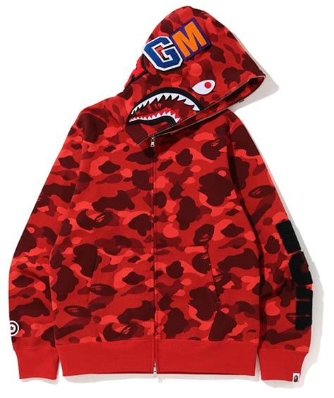 BAPE Color Camo Detachable Shark Full Zip Hoodie Red - SS20