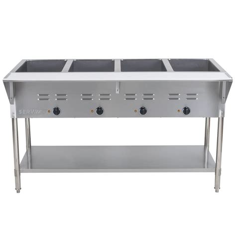 ServIt EST-4WE Four Pan Open Well Electric Steam Table with Undershelf - 208/240V, 3000W ...