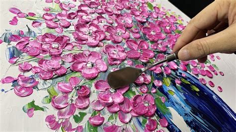 Thick Paint #002 / Flowers in a Vase Palette Knife Acrylic Painting - YouTube | Flower painting ...