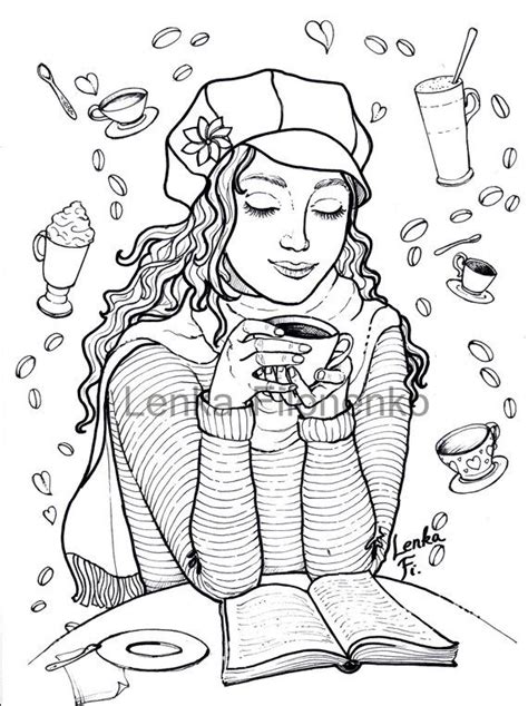 Coloring page Coffee time, Adult Coloring pages, Art Therapy, Women Coloring Page | Products ...