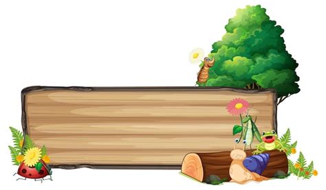 Free Vector | Isolated wooden banner with cute insect in nature