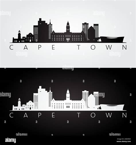 Cape Town skyline and landmarks silhouette, black and white design ...