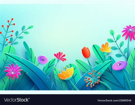 Summer border with paper cut fantasy flowers Vector Image