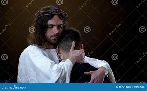 Christ Hugging Depressed Parishioner Dark Background, God Kindness ...