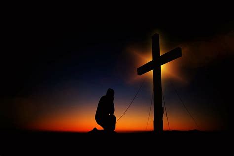 HD wallpaper: silhouette of man kneeling in front of a cross, sunset, humility | Wallpaper Flare