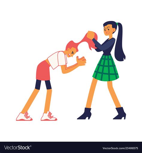 Teen girls fight pull each other hair out Vector Image