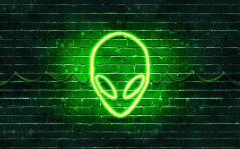 Download imagens A Alienware logotipo verde, 4k, verde brickwall, O ...