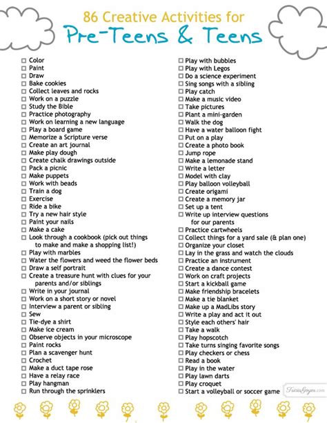 86 Creative Activities for Pre-Teens & Teens {Plus Printable!}