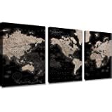 Amazon.com: Picture Sensations Framed Huge 4-Panel Stone World Map Canvas Art - Black and White ...