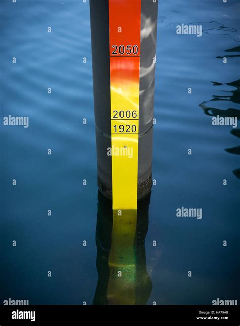 A sea-level indicator in Sydney Harbour showing the expected sea-level rise by 2050 Stock Photo ...