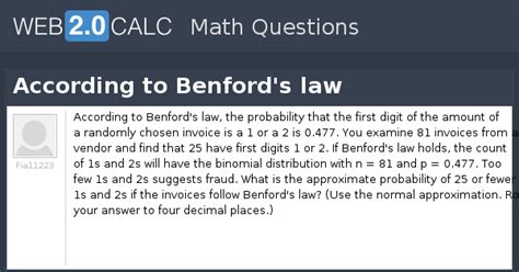 View question - According to Benford's law