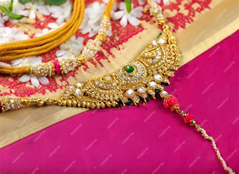 Premium AI Image | Mangalsutra or Golden Necklace to wear by a married hindu women arranged with ...