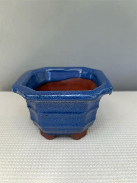 Blue bonsai pot (square) 10cm #5 - Bishopsford Bonsai Nursery