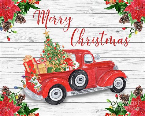 Vintage Red Truck Christmas-A Digital Art by Jean Plout - Fine Art America