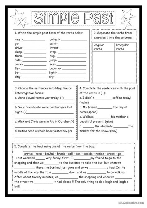 Simple Past- exercises for revision: English ESL worksheets pdf & doc | Simple past tense ...