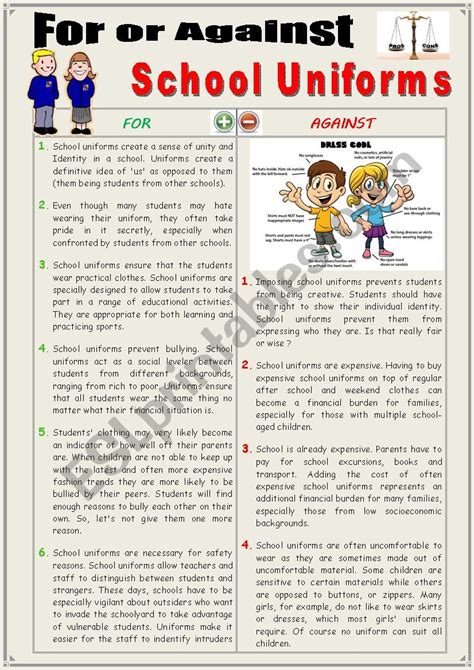 For or Against SCHOOL UNIFORMS. (Debating) - ESL worksheet by karagozian