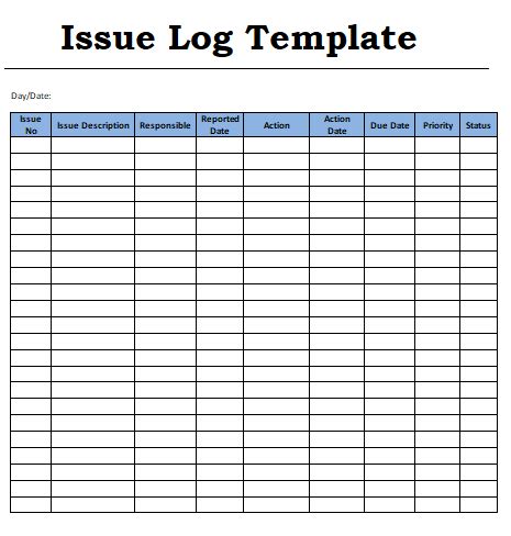 Issue Log Templates | 4+ Free Printable Word & Excel Logs