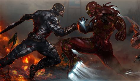 1024x600 Captain America And Iron Man Fighting Artwork 1024x600 Resolution HD 4k Wallpapers ...