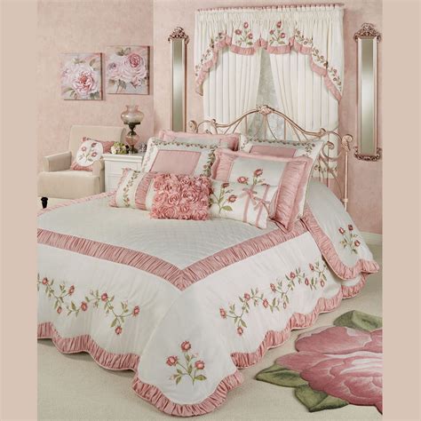 Blush Rose Embroidered Floral Oversized Bedspread Luxury Bedding