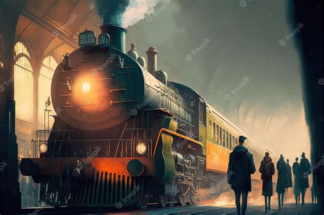 Premium Photo | Vintage steam train locomotive in train station ...