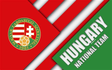 Download wallpapers Hungary national football team, 4k, emblem, material design, red green ...