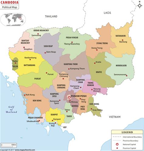 Cambodia Political Wall Map by Maps of World - MapSales