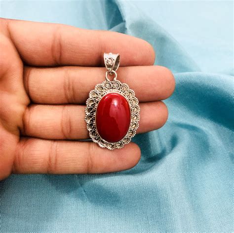 Coral Pendant 925 Sterling Silver Gemstone Designer | Etsy