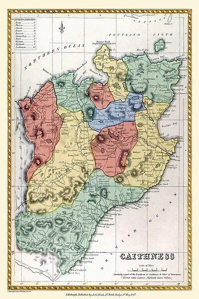 Old County Map of Caithness Scotland 1847 by A&C Black (Photos Framed, Prints,...) #20347455