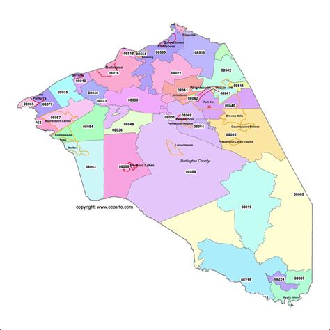 Burlington County, NJ Zip Code Boundary Map