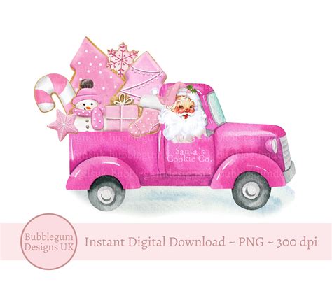 Pink Santa Christmas Cookie Truck PNG, Christmas Clip Art, V - Inspire Uplift