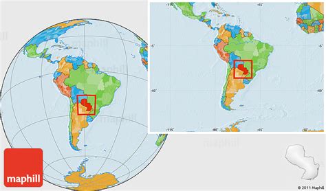 Political Location Map of Paraguay, within the entire continent