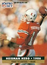 Vinny Testaverde Football Card (University of Miami Hurricanes) 1991 Pro Set #41 Heisman Hero Rookie