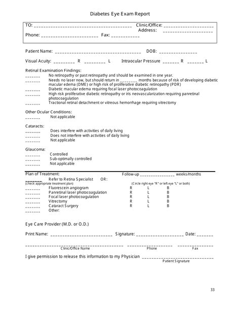 Diabetes Eye Exam Report Form - Fill Out, Sign Online and Download PDF | Templateroller