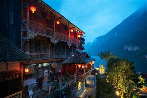 Premium Photo | Night view of gongtan ancient town in Youyang Chongqing China