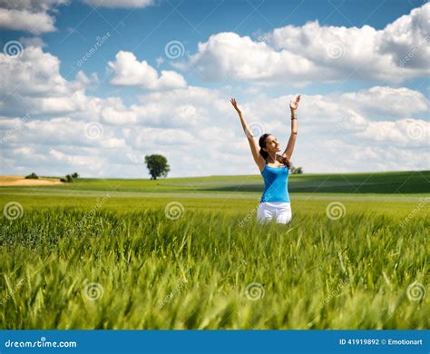 Beautiful Woman Rejoicing Her Freedom in Nature Stock Photo - Image of beautiful, meadow: 41919892